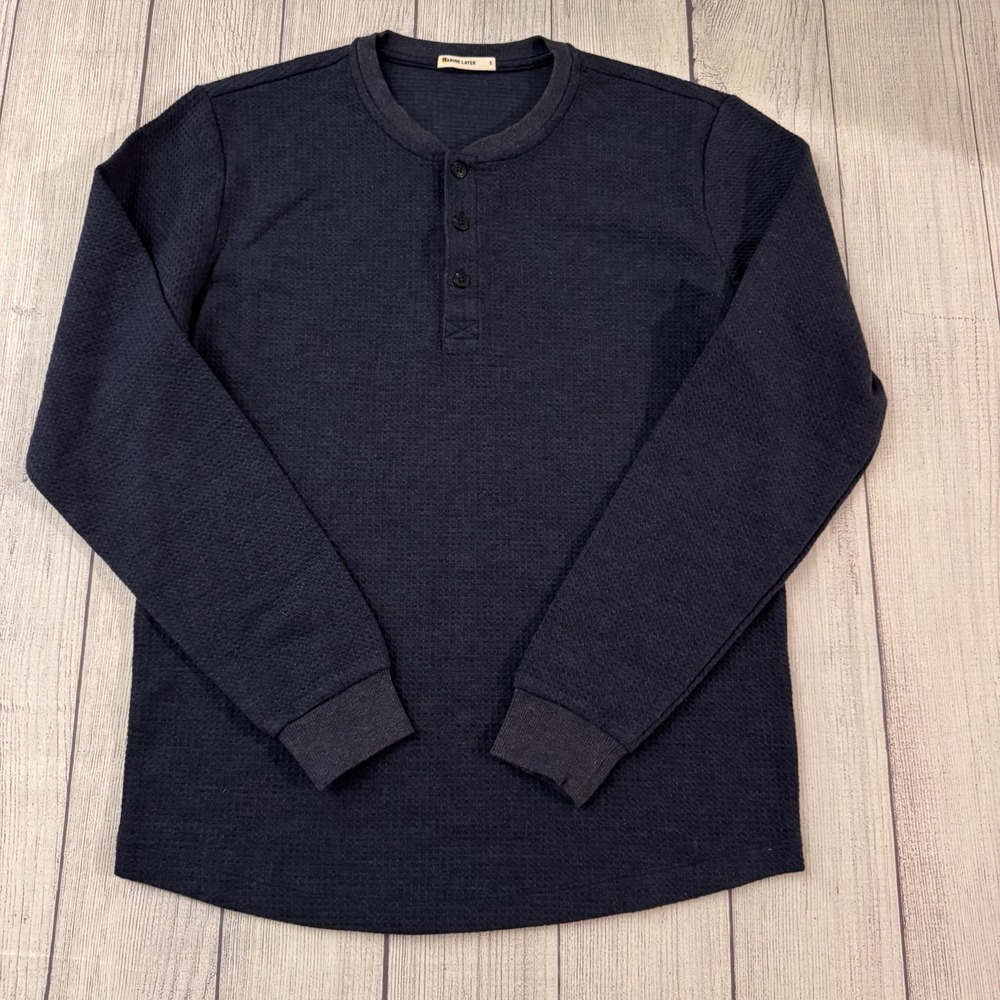 Marine Layer Men's Small Navy Blue Waffle Knit Henley Long Sleeve Shirt Thermal